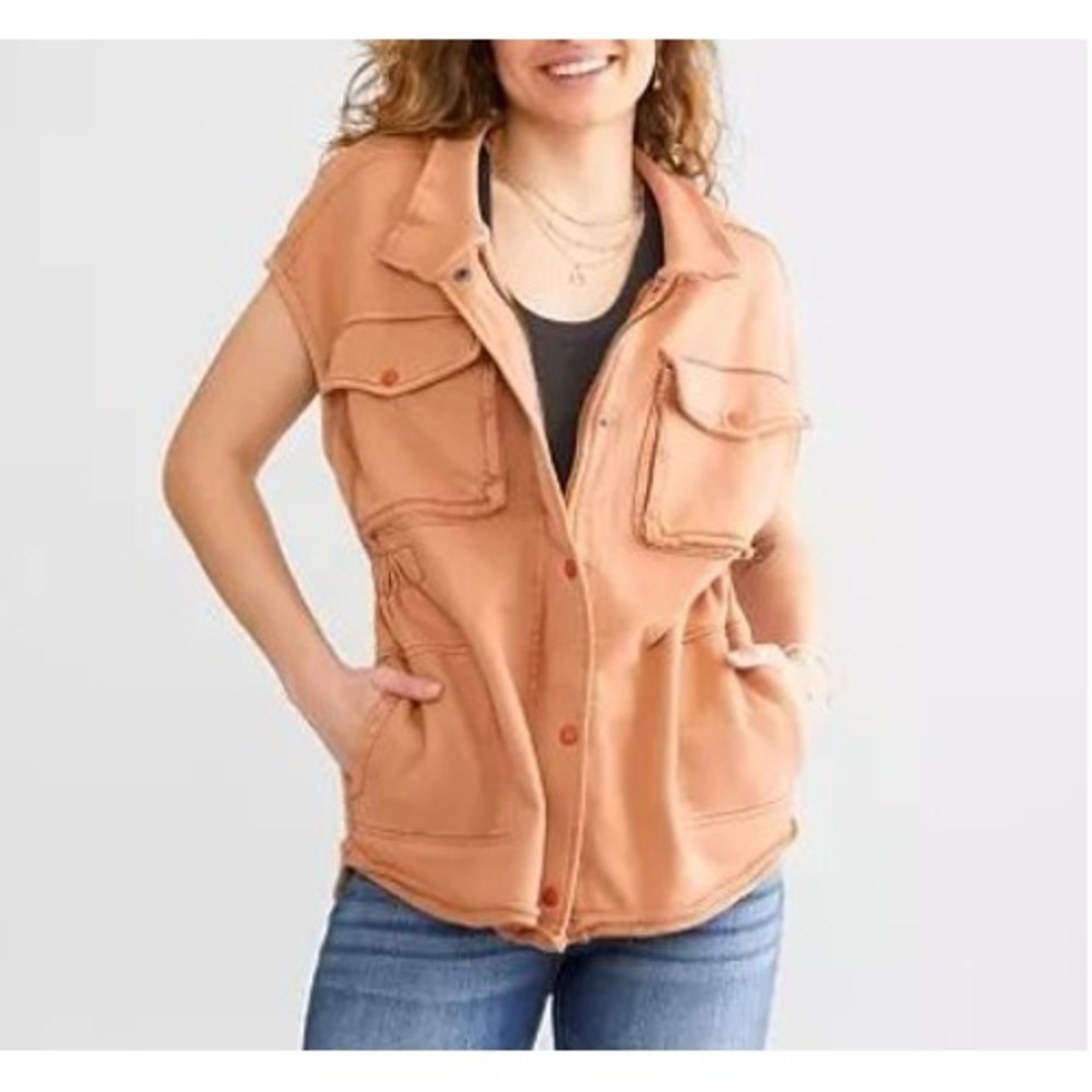 Free People We The Free‎ Cinnabear Coza Utility Vest Snap Front Cargo Pockets Sm